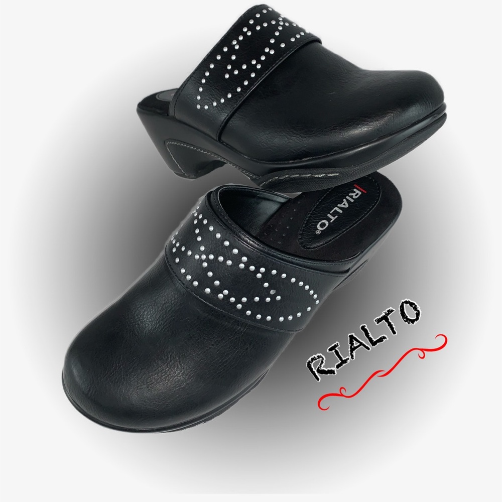 #3 RIALTO BLACK W/Silver detail slip-on clog